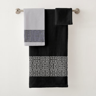 Art Deco Stijl Zwart en Grijs Handdoek Set