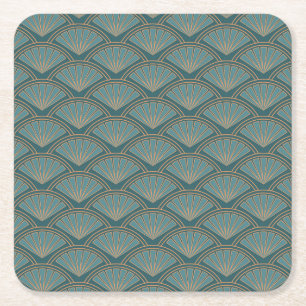 Art Deco stijlpatroon in blauwgroen blauwe kleur Vierkante Kartonnen Onderzetter