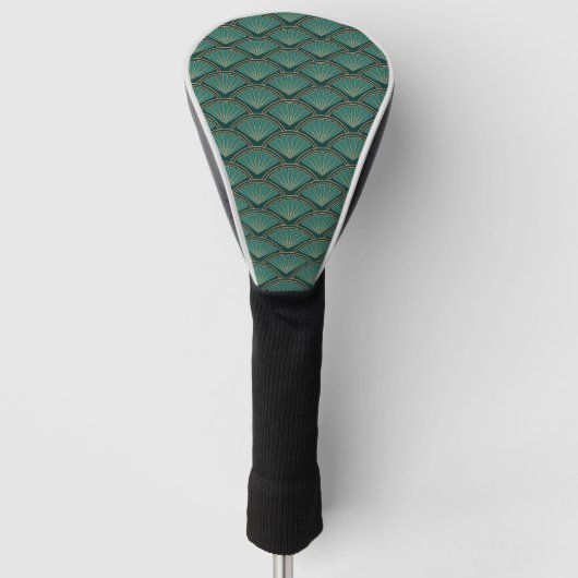 Art Deco stijlpatroon in blauwgroen groene kleur Golfheadcover (Voorkant)