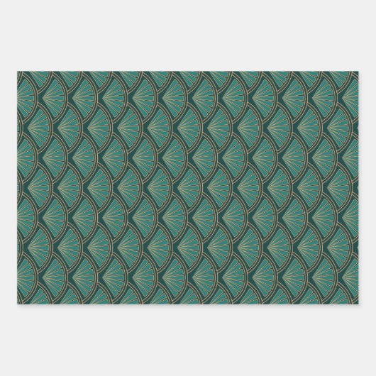 Art Deco stijlpatroon in blauwgroen groene kleur Inpakpapier Vel (Voorkant 2)