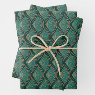 Art Deco stijlpatroon in blauwgroen groene kleur Inpakpapier Vel