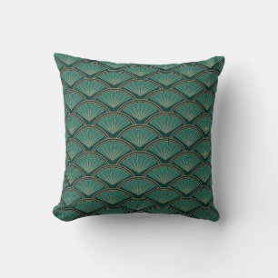 Art Deco stijlpatroon in blauwgroen groene kleur Kussen