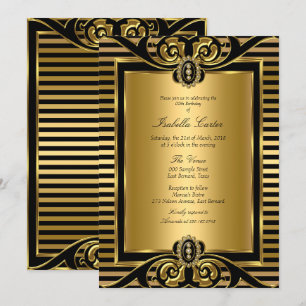 Art Deco Streep Goud Zwart Verjaardagsfeest 2 Kaart