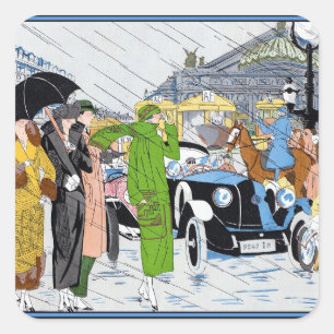 Art Deco Street Scene Vierkante Sticker