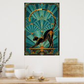 Art Deco Stretching Black Cat Wall Art Poster (Keuken)