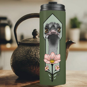 Art Deco struisvogel bloemen groen Thermosbeker
