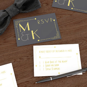 Art Déco Style 1920 Black Gold RSVP Cartes