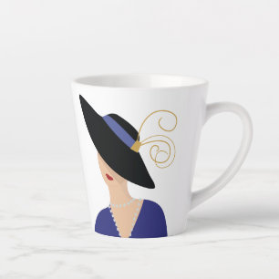 Art Deco Style 1930s Vrouw in zwart Pet Latte Mok
