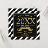 Art Deco Style Black en Uitnodiging voor nieuwjaar (Voorkant / Achterkant in situ)