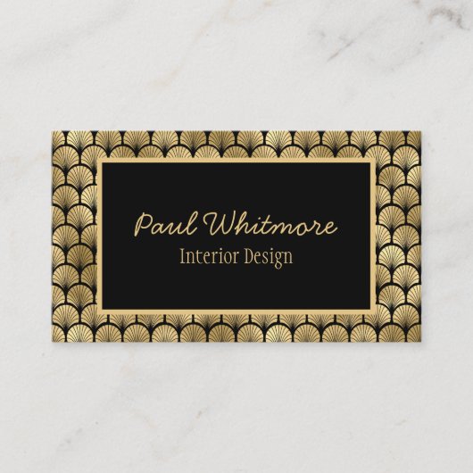 Art Deco Style Black Gold Shell Pattern Visitekaartje (Voorkant)