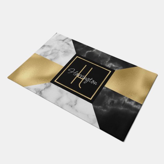 Art Deco Style Marble en Gold Monogramed Deurmat (Schuin)