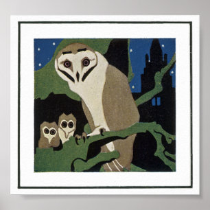 Art Deco Style Owl en Owlets Poster
