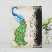 Art Deco Style Peacock Black n Cream Lace Kaart (Staand voorkant)