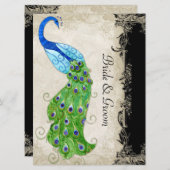 Art Deco Style Peacock Black n Cream Lace Kaart (Voorkant / Achterkant)