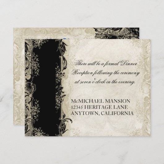 Art Deco Style Peacock Black n Cream Lace Kaart (Voorkant / Achterkant)