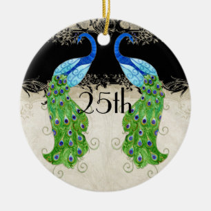 Art Deco Style Peacock Black n Cream  Lace Keramisch Ornament