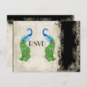 Art Deco Style Peacock Black n Cream Lace Uitnodiging Briefkaart (Voorkant / Achterkant)