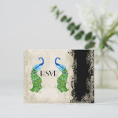 Art Deco Style Peacock Black n Cream Lace Uitnodiging Briefkaart (Staand voorkant)