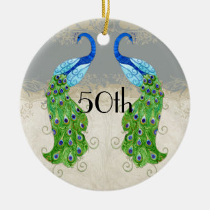 Art Deco Style Peacock Grey Lace Keramisch Ornament