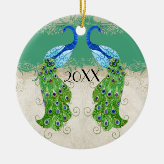 Art Deco Style Peacock Jade Groen kant Keramisch Ornament (Voorkant)