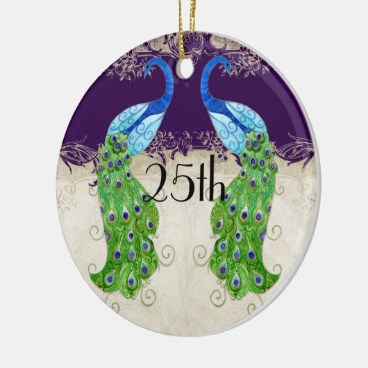 Art Deco Style Peacock Lace Dark Paars Keramisch Ornament (Links)