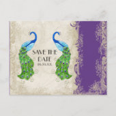 Art Deco Style Peacock Paars in Cream Lace Aankondigingskaart (Voorkant)