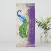 Art Deco Style Peacock Paars in Cream Lace Menu (Staand voorkant)