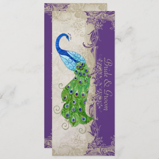 Art Deco Style Peacock Paars in Cream Lace Menu (Voorkant / Achterkant)