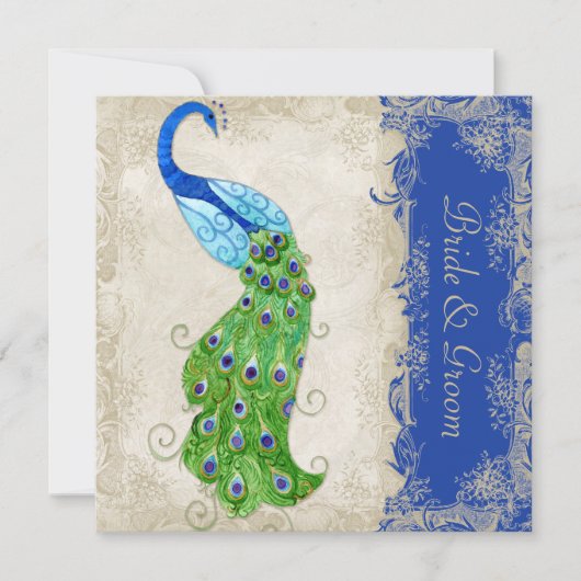 Art Deco Style Peacock Royal Blue Lace Kaart (Voorkant)