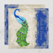 Art Deco Style Peacock Royal Blue Lace Kaart (Voorkant / Achterkant)