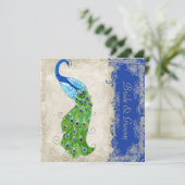 Art Deco Style Peacock Royal Blue Lace Kaart (Staand voorkant)