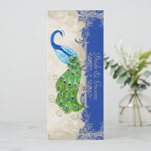 Art Deco Style Peacock Royal Blue Lace Kaart (Staand voorkant)
