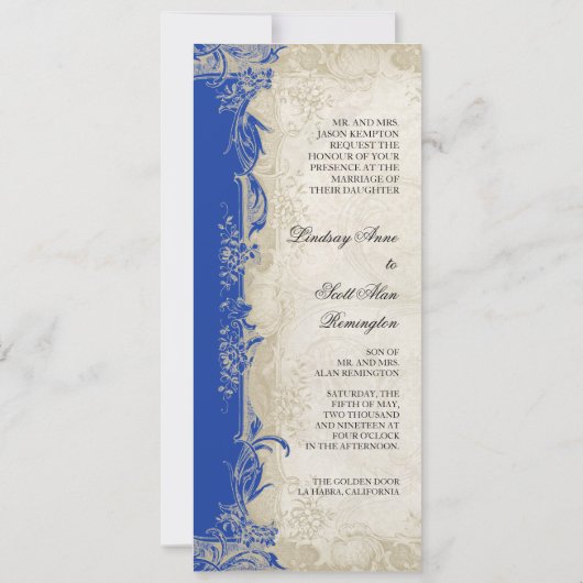 Art Deco Style Peacock Royal Blue Lace Kaart (Achterkant)