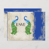 Art Deco Style Peacock Royal Blue Lace Uitnodiging Briefkaart (Voorkant / Achterkant)