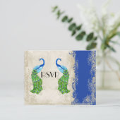 Art Deco Style Peacock Royal Blue Lace Uitnodiging Briefkaart (Staand voorkant)