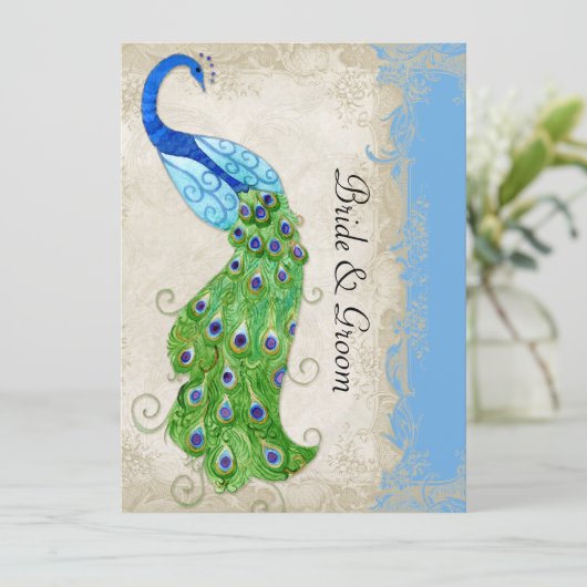 Art Deco Style Peacock Sky Blue Kaart (Staand voorkant)