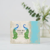 Art Deco Style Peacock Turquoise  Lace Aankondigingskaart (Staand voorkant)