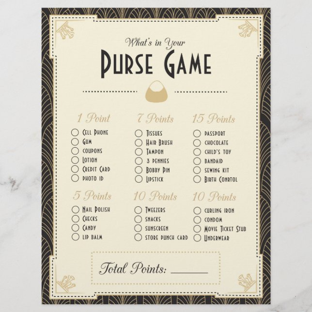 Art Deco Style Wat zit er in je tas? Game (Voorkant)