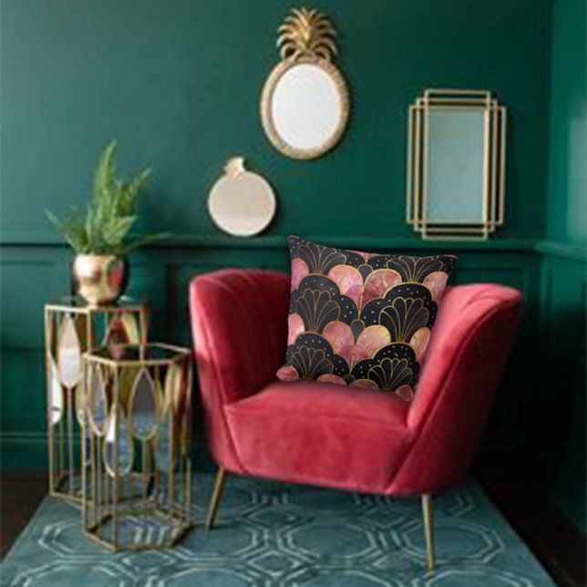 Art Deco Stylised Fans in Black & Pink Kussen (Creator heeft geüpload)