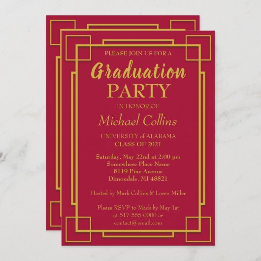 Art Déco Stylish Gold Border Invitation (Devant / Derrière)