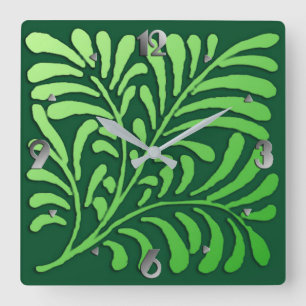 Art Deco Stylized Fern, Shades of Green Vierkante Klok