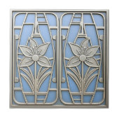Art Deco Stylized Lily Floral #10 Blue ID1196 Tegeltje (Voorkant)
