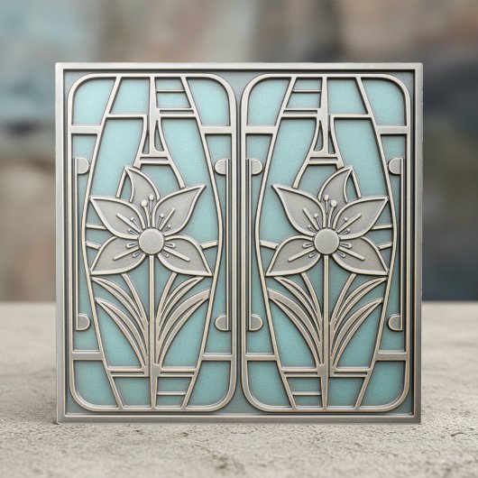 Art Deco Stylized Lily Floral #10 Teal ID1196 Tegeltje