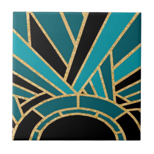 Art Deco Sunburst (blauw) keramische keramiek Tegeltje