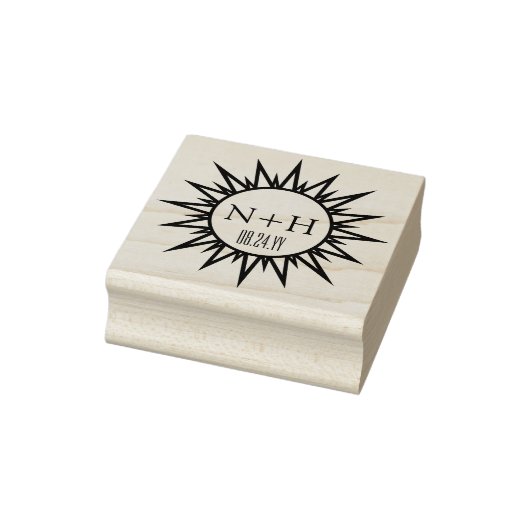 Art Deco Sunburst Chique Monogrammed Bruiloft Rubberstempel (Stempel)