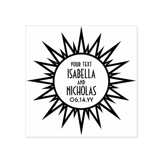  Art Deco Sunburst Chique Typografie Bruiloft Rubberstempel (Afrduk)