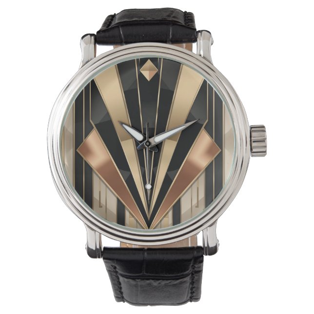 Art Deco Sunburst Geometric Luxury Design Horloge (Voorkant)