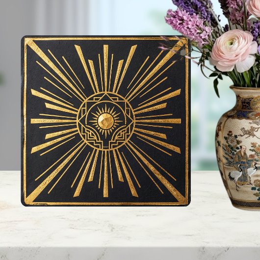 Art Deco Sunburst Gold Black Geometric Design Tegeltje