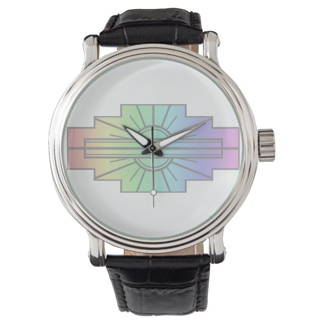 Art Deco Sunburst Pattern in Pastels Horloge (Voorkant)