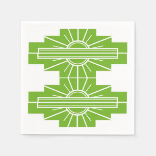 Art Deco Sunburst Pattern in White en Limoen Napki Servet